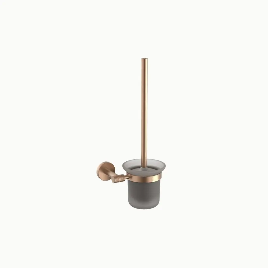Toilet brush holder with frosted glass cup, brushed rose gold