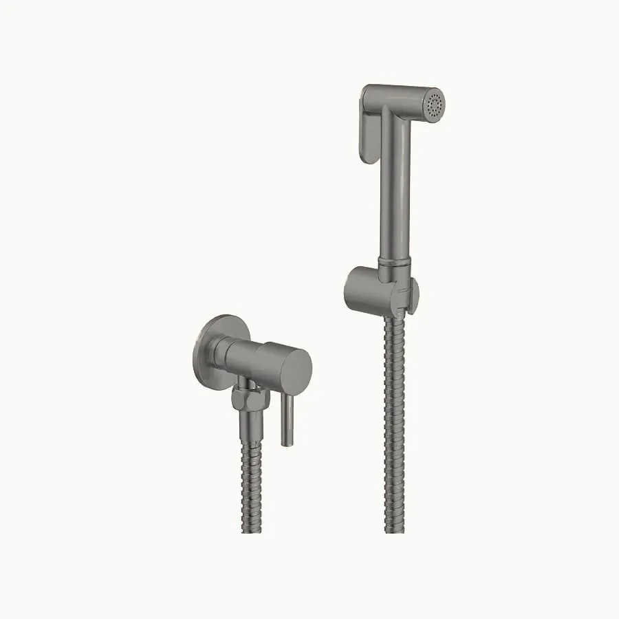 Hand bidet set with angle valve, brushed gun metal