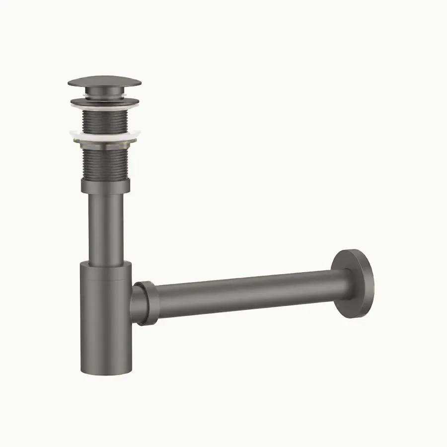 Pop-up drain and siphon, brushed gun metal