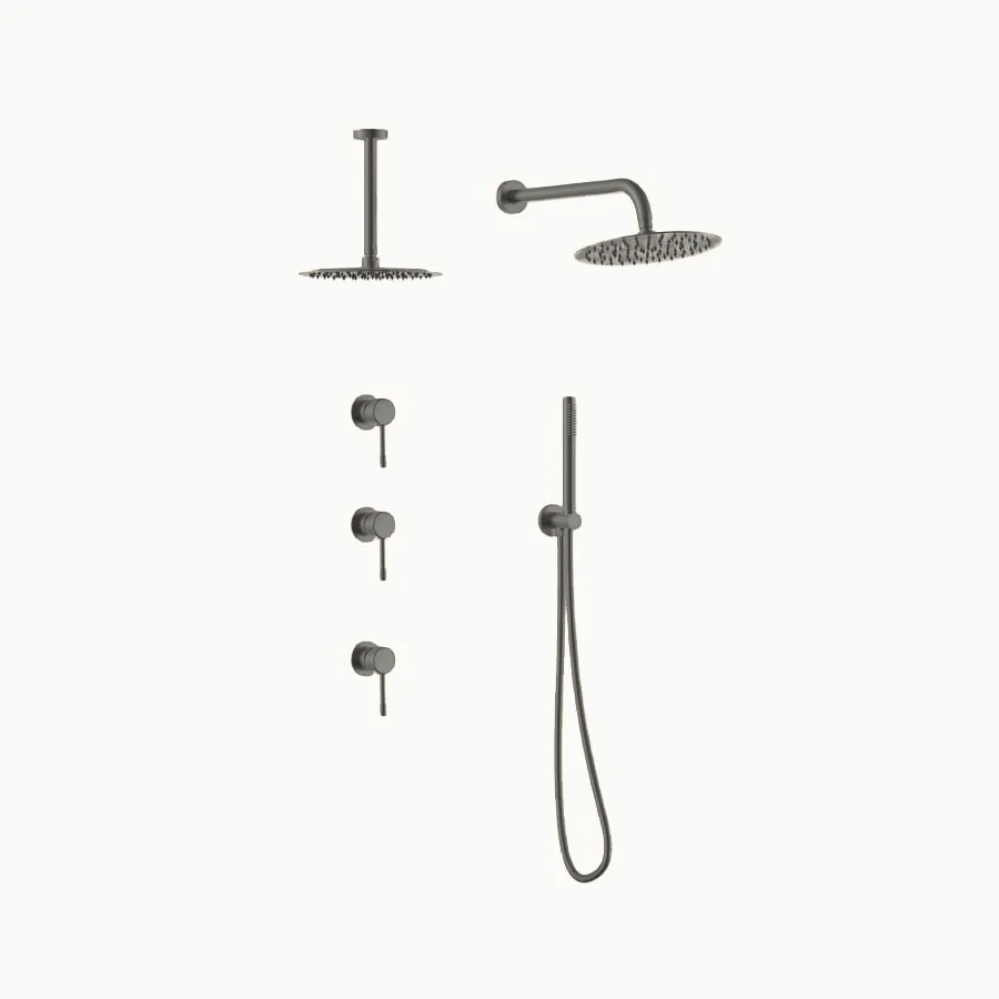 Full concealed shower set, brushed gun metal