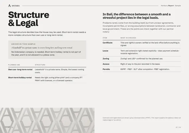 Structure and legal page